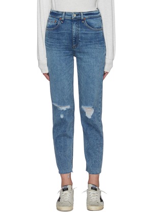 Main View - Click To Enlarge - RAG & BONE - 'Nina' ripped knee frayed hem ankle cigarette jeans