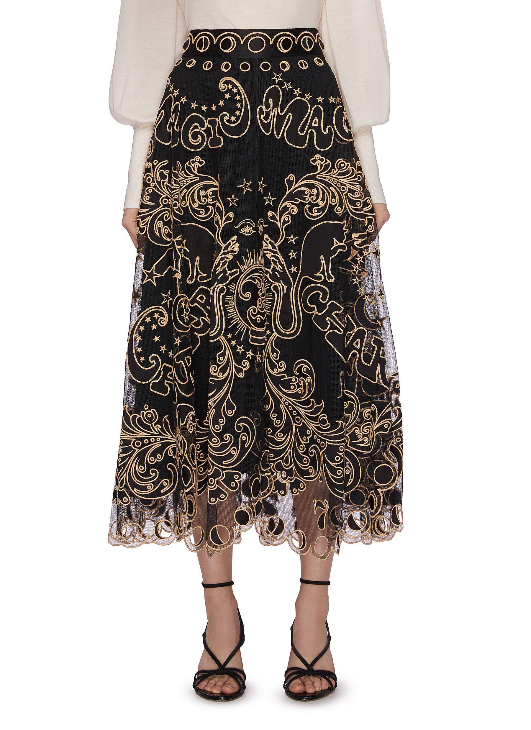 ZIMMERMANN 'LADYBEETLE FORTUNE' GRAPHIC EMBROIDERED TULLE MIDI SKIRT