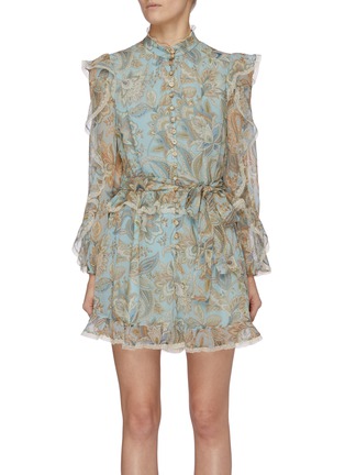 Main View - Click To Enlarge - ZIMMERMANN - 'Ladybeetle' paisley floral print frill detail silk playsuit