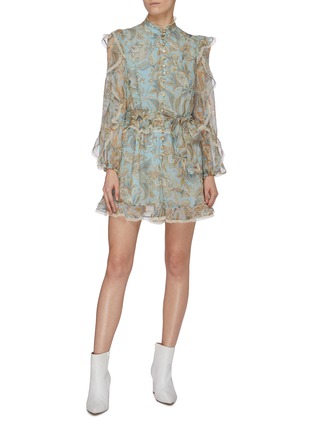 Figure View - Click To Enlarge - ZIMMERMANN - 'Ladybeetle' paisley floral print frill detail silk playsuit