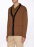 Front View - Click To Enlarge - CAMOSHITA - Fuzzed band V-neck buttoned wool blend cardigan