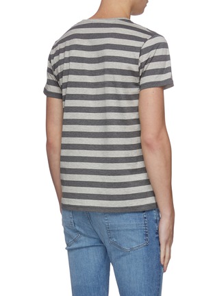 Back View - Click To Enlarge - SAINT LAURENT - Logo embroidered stripe cotton T-shirt