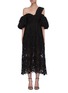 Main View - Click To Enlarge - SELF-PORTRAIT - Leaf guipure lace asymmetric neck puffed sleeve midi dress