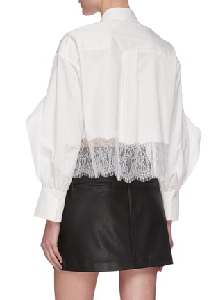 Back View - Click To Enlarge - SELF-PORTRAIT - Ruffled sheer lace trim cotton poplin top