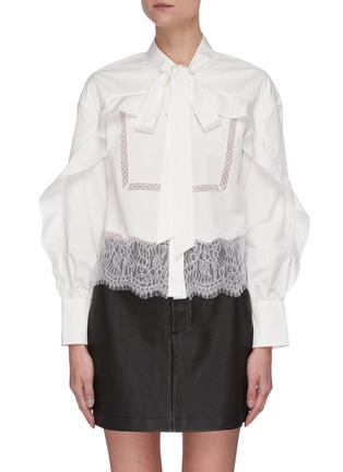 Main View - Click To Enlarge - SELF-PORTRAIT - Ruffled sheer lace trim cotton poplin top