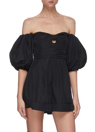Detail View - Click To Enlarge - SELF-PORTRAIT - Balloon sleeve taffeta bow playsuit