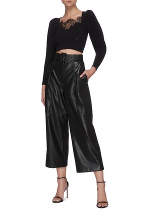 Figure View - Click To Enlarge - SELF-PORTRAIT - Belted faux leather culottes