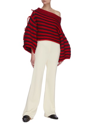 Figure View - Click To Enlarge - HELLESSY - Renata' contrast stripe off shoulder balloon sleeve knit sweater