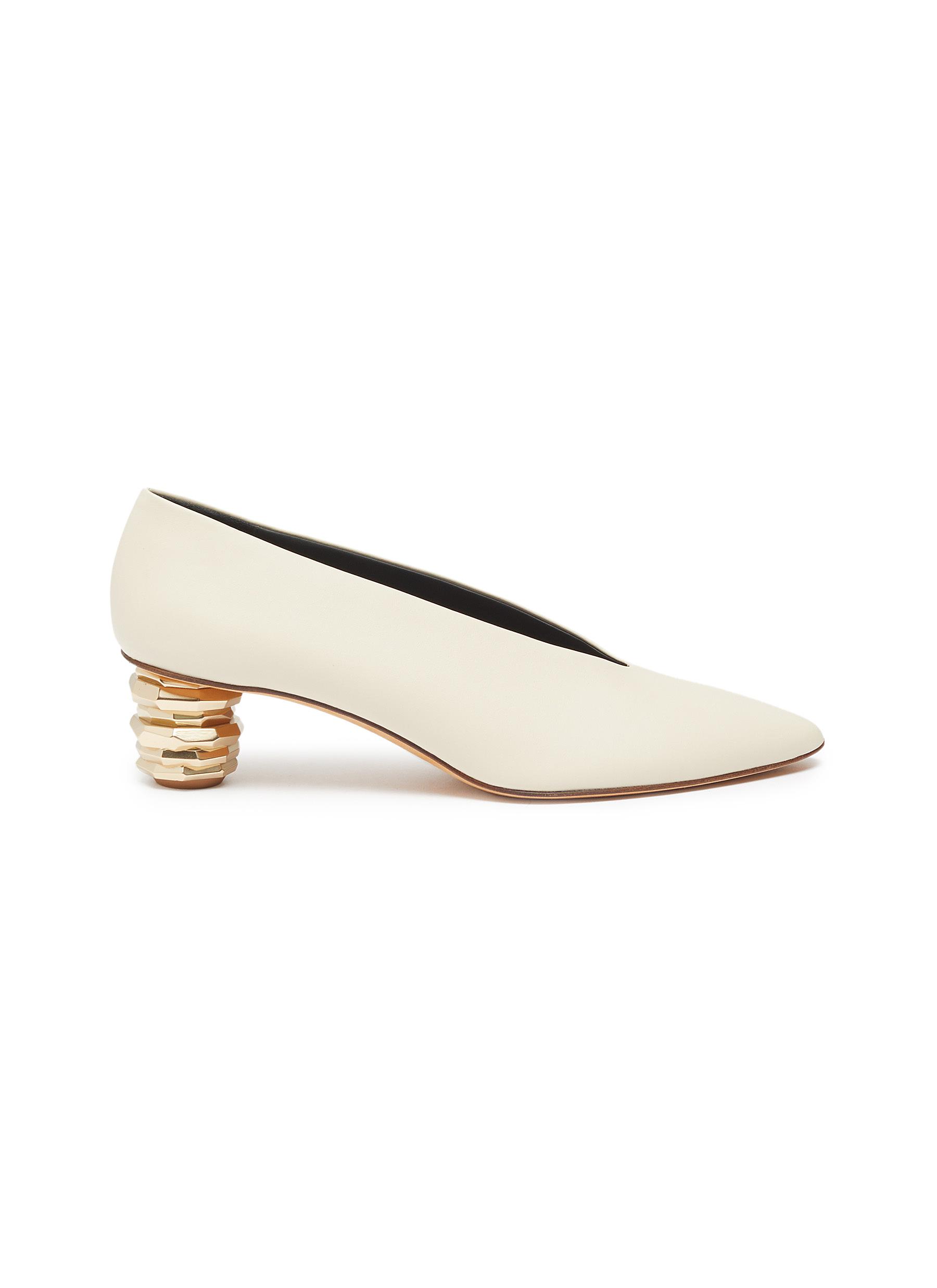 Click to view more detailed imagery on our partner's website Gray Matters Gemma' Metallic Sculptural Heel Leather Pumps In Neutral