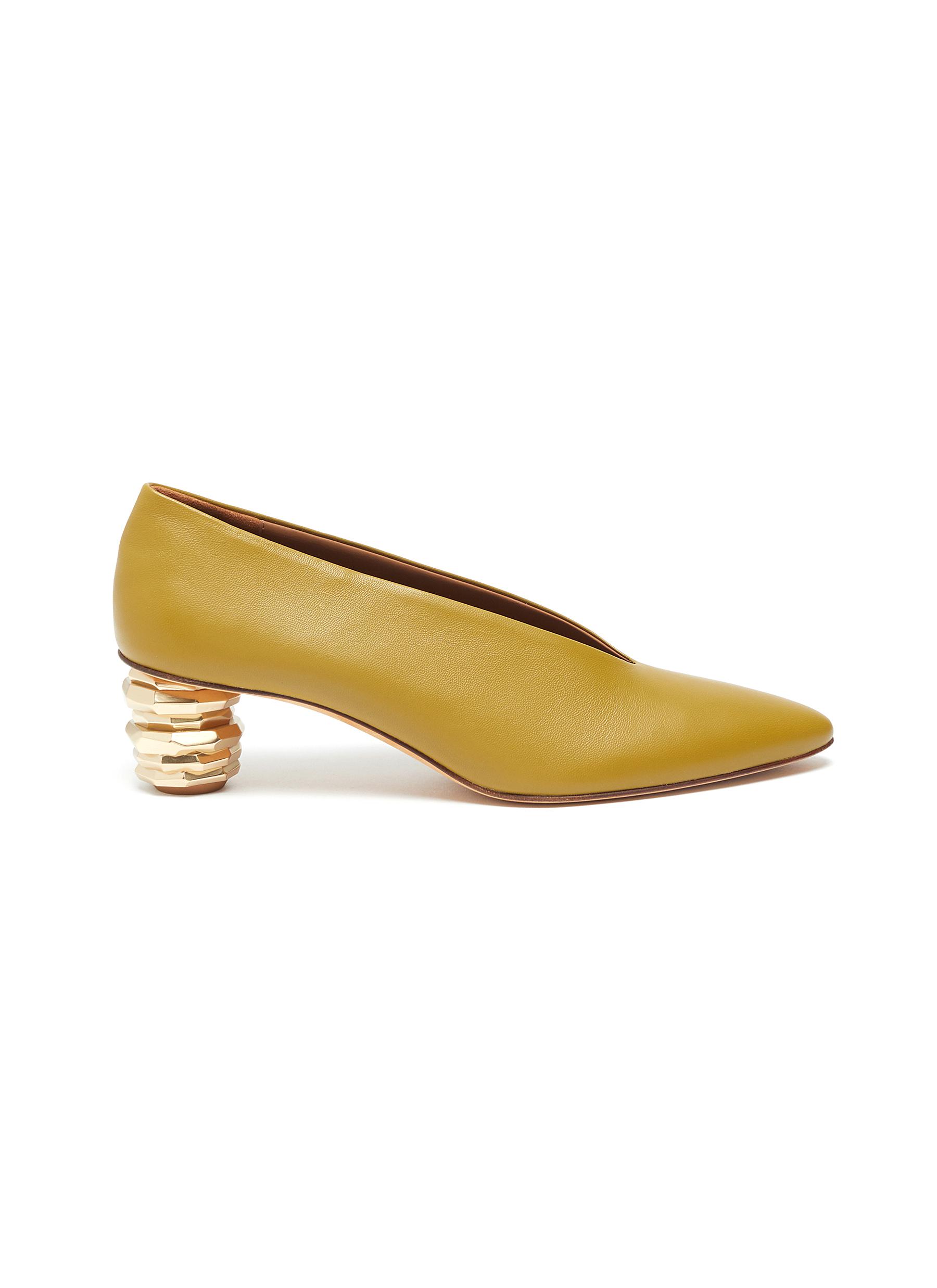 Click to view more detailed imagery on our partner's website Gray Matters 'gemma' Metallic Sculptural Heel Leather Pumps In Green