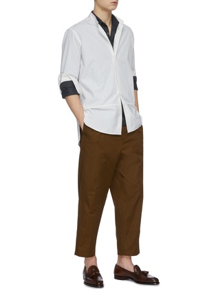 Figure View - Click To Enlarge - BARENA - Half button herringbone cotton shirt