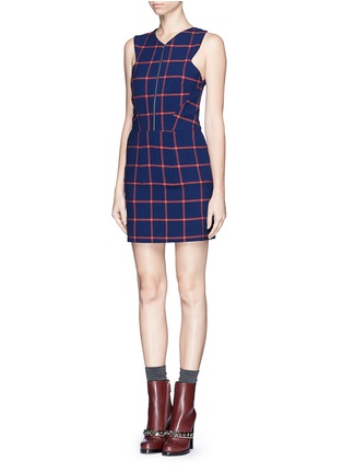 Front View - Click To Enlarge - THAKOON ADDITION - Cross back windowpane check print dress