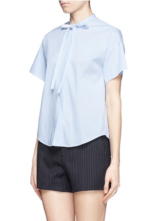 Front View - Click To Enlarge - NO.21 - Pinstripe poplin tie neck shirt