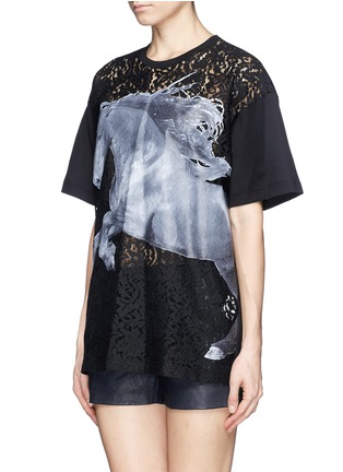 Front View - Click To Enlarge - NO.21 - Horse print floral lace panel T-shirt