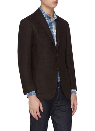 Front View - Click To Enlarge - RING JACKET - Notch lapel windowpane check wool flannel casual blazer