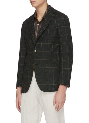 Front View - Click To Enlarge - RING JACKET - Notch lapel windowpane check hopsack blazer