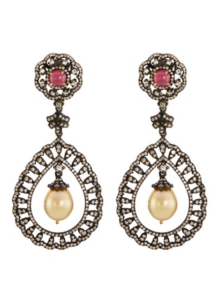 Main View - Click To Enlarge - AISHWARYA - Diamond ruby South Sea pearl gold alloy drop earrings
