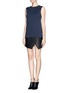 Front View - Click To Enlarge - NEIL BARRETT - Quilted leather hem scuba jersey dress 