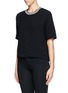 Front View - Click To Enlarge - SANDRO - 'Elien' stripe collar textured cropped top
