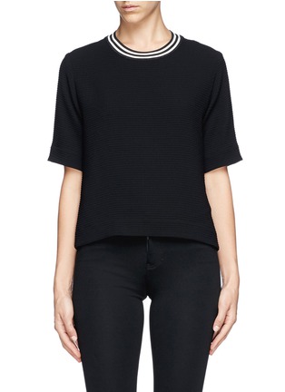 Main View - Click To Enlarge - SANDRO - 'Elien' stripe collar textured cropped top