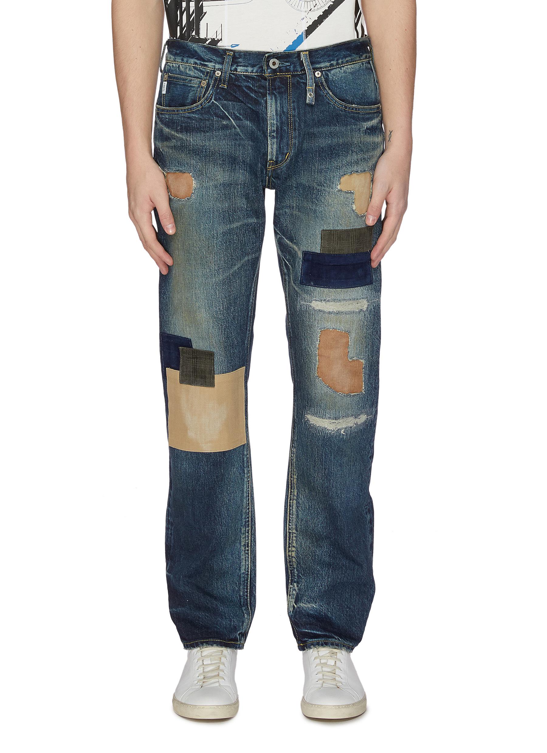 ripped patched jeans mens