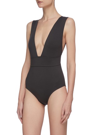 Figure View - Click To Enlarge - ERES - Pigment plunge neck one piece swimsuit