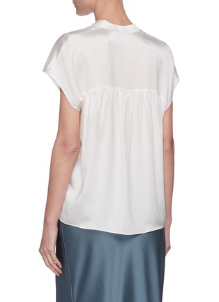 Back View - Click To Enlarge - VINCE - Cap sleeve shirred back V neck silk blouse
