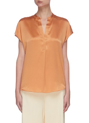 Main View - Click To Enlarge - VINCE - Cap sleeve shirred back V neck silk blouse