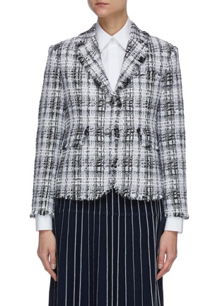 Main View - Click To Enlarge - THOM BROWNE  - Unconstructed oversized fray tweed jacket