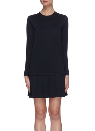 Main View - Click To Enlarge - THOM BROWNE  - Drop waist pleated bottom loopback cotton dress