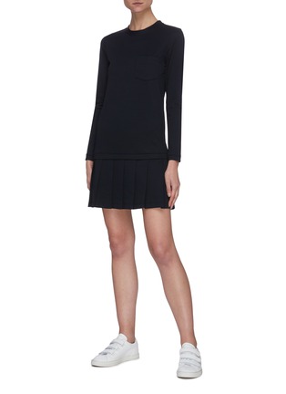 Figure View - Click To Enlarge - THOM BROWNE  - Drop waist pleated bottom loopback cotton dress