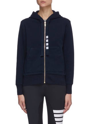 Main View - Click To Enlarge - THOM BROWNE  - Bar stripe drawstring zip cotton hoodie