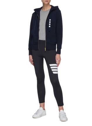 Figure View - Click To Enlarge - THOM BROWNE  - Bar stripe drawstring zip cotton hoodie