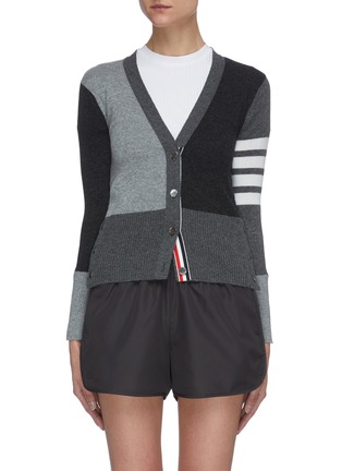 Main View - Click To Enlarge - THOM BROWNE  - Stripe sleeve colourblock cashmere cardigan