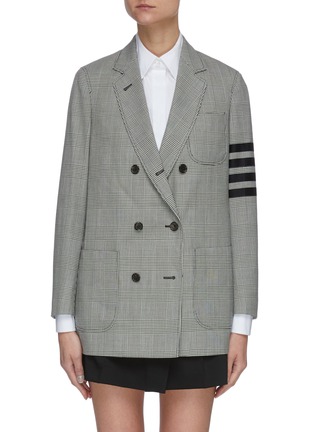 Main View - Click To Enlarge - THOM BROWNE - Double breasted four bar stripe sleeve sack jacket