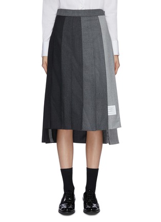 Main View - Click To Enlarge - THOM BROWNE  - 'Funmix' contrast panel pleat wool skirt