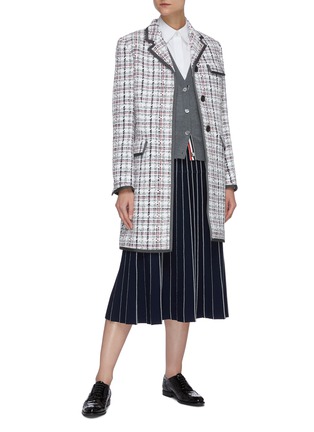 Figure View - Click To Enlarge - THOM BROWNE  - Chesterfield plaid frayed overcoat