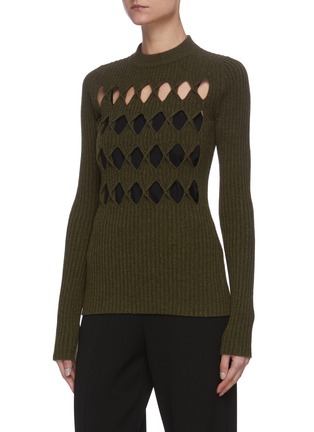 Front View - Click To Enlarge - VICTORIA BECKHAM - 'Argyle' cutout rib-knit sweater