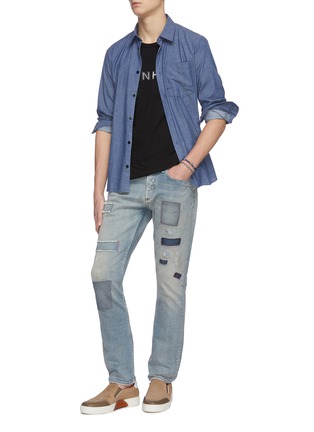 Figure View - Click To Enlarge - DENHAM - 'Razor' patchwork detail slim fit jeans