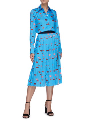 Figure View - Click To Enlarge - VICTORIA, VICTORIA BECKHAM - Lips print pleated midi skirt