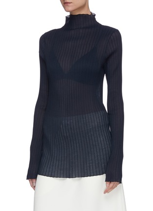 Front View - Click To Enlarge - JIL SANDER - High neck rib knit long sleeve top