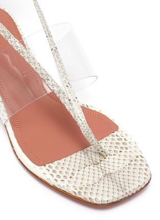 Detail View - Click To Enlarge - AMINA MUADDI - Zula clear PVC band strappy snake-embossed leather heeled sandals