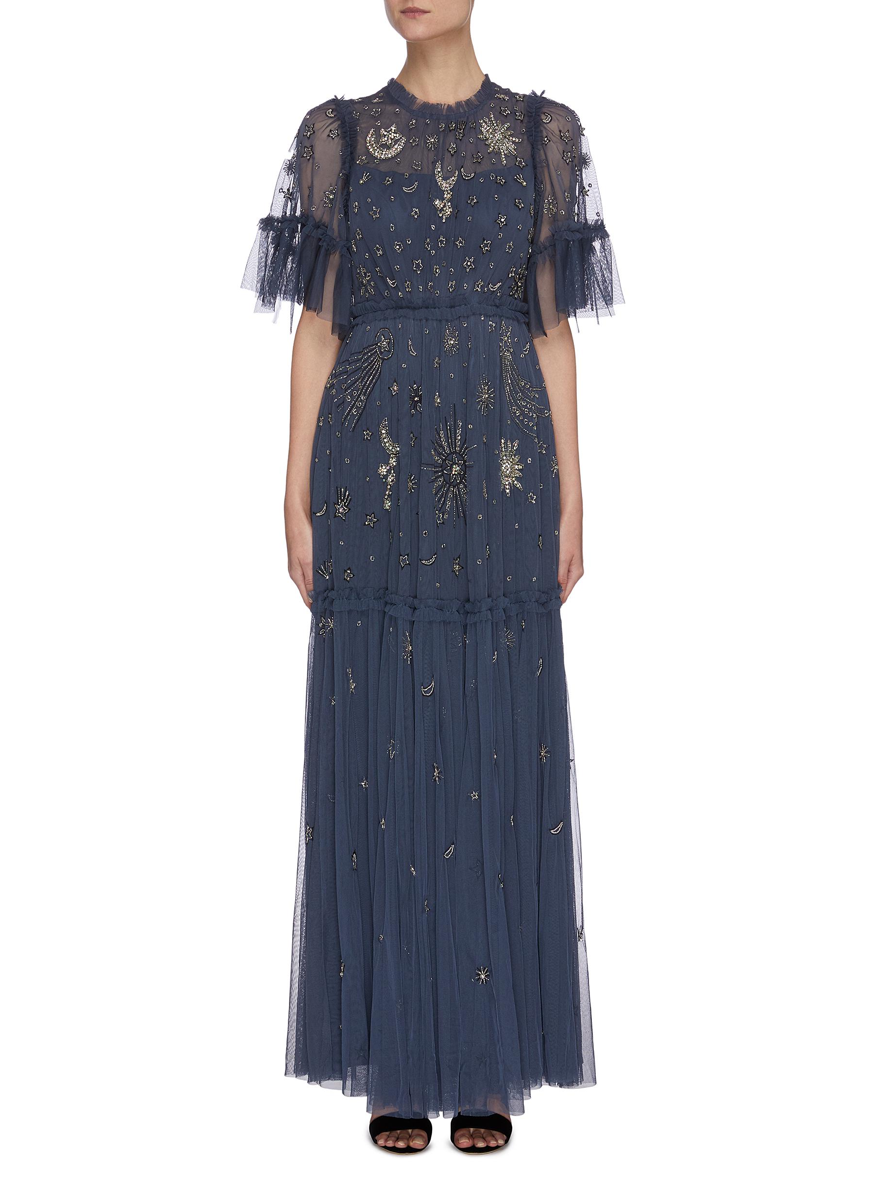 NEEDLE & THREAD 'ETHER' GALAXY STARS BEAD EMBELLISHED GOWN