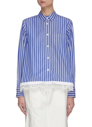 Main View - Click To Enlarge - SACAI - Lace drawstring hem stripe shirt
