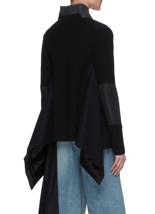 Back View - Click To Enlarge - SACAI - Knit sleeve double breasted melton wool jacket