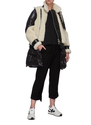 Figure View - Click To Enlarge - SACAI - Shearling patched long puffer coat