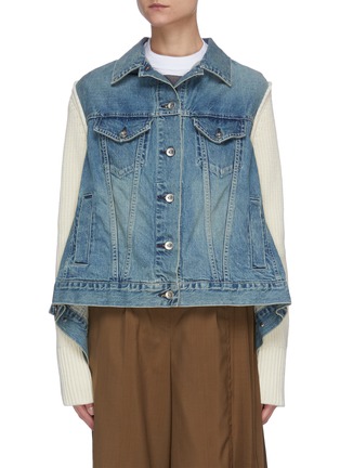Main View - Click To Enlarge - SACAI - Knit sleeve panelled denim jacket