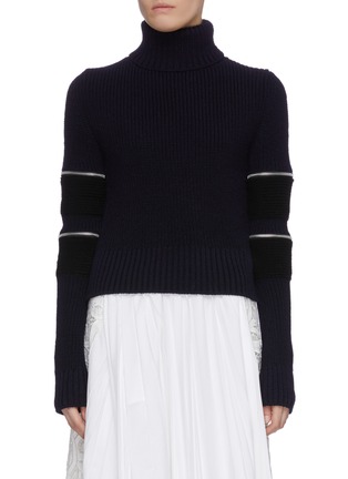Main View - Click To Enlarge - SACAI - Zip sleeve turtleneck rib knit top