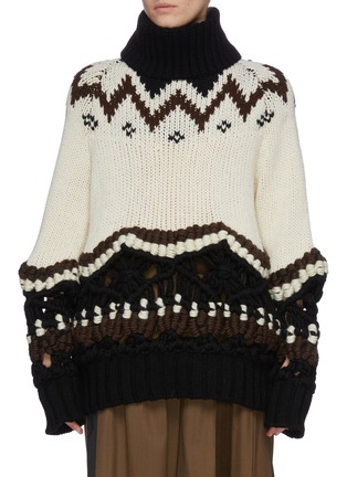 Main View - Click To Enlarge - SACAI - Tribal turtleneck crochet knit sweater