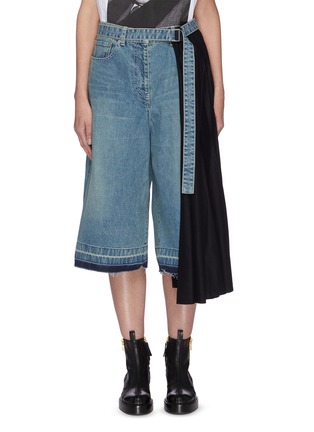 Main View - Click To Enlarge - SACAI - Contrast pleated side denim culotte pants